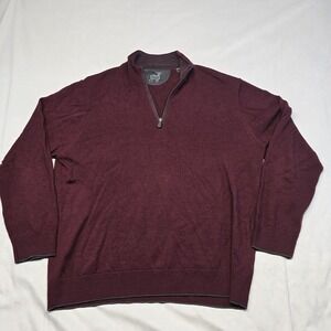 Raffi Merino Wool 1/4 Zip Sweater Men XL Burgundy
